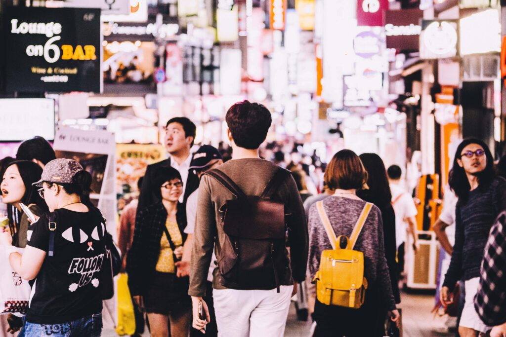 Tourists shopping along Myeongdong at night