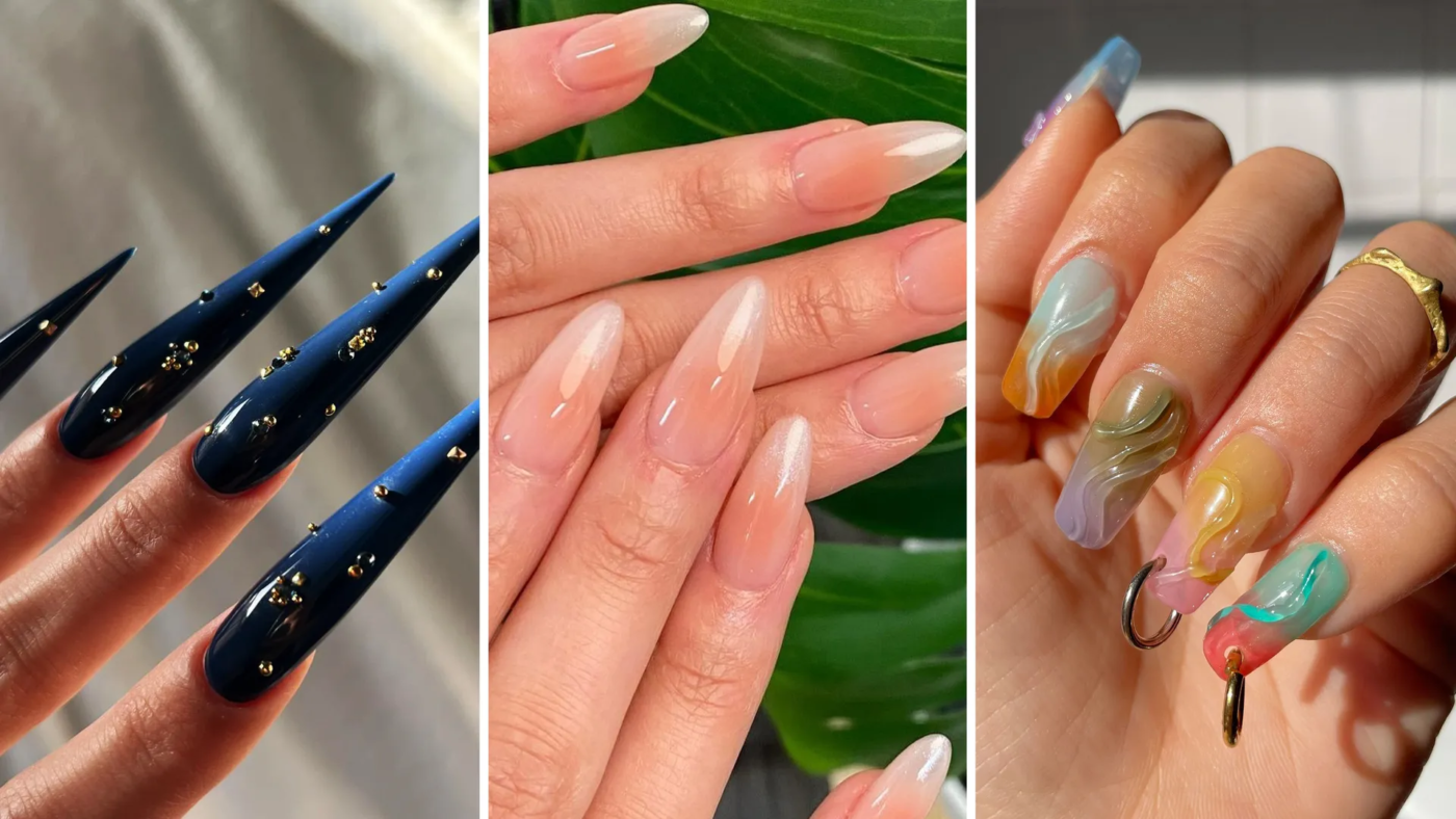 Examples of various Korean-style 3D nail and gradient nail designs