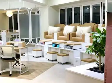 Inside a Korean nail salon with a modern interior