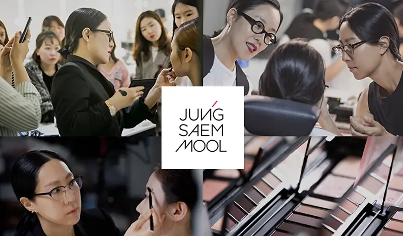 In a K-Beauty makeup class, participants are being guided by professional instructors.
