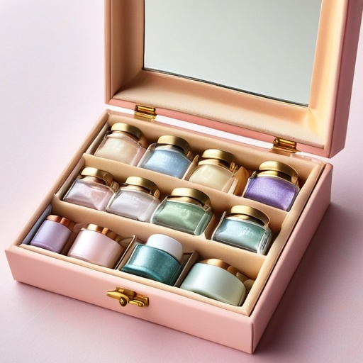 A mini sample set in a pink case with gold decorations