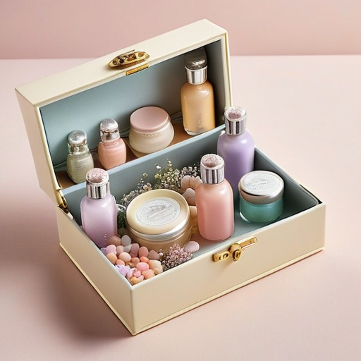 A mini sample set with mini bottles arranged in white, pink, and purple tones