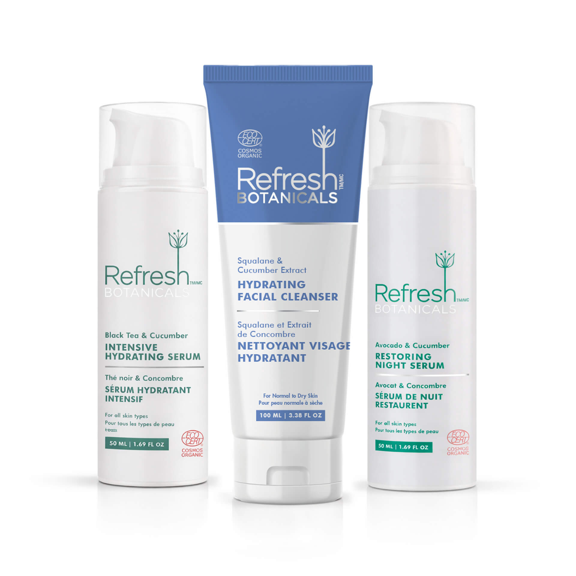 Skincare products composed of a cleanser, essence, and night serum