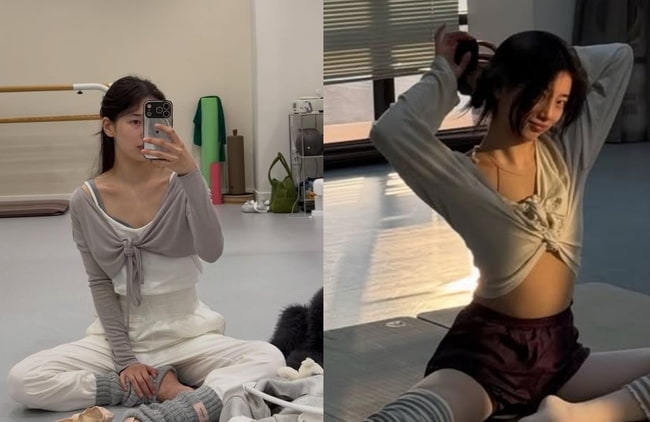 수지 자기관리, 뱃살 없고 쇄골뼈 고스란히…우아한 민낯+발레코어 눈길