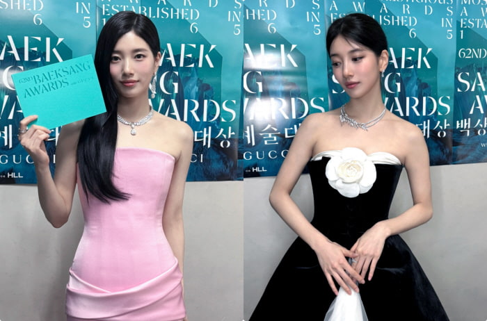 '뼈말라' 수지, 핑크vs블랙 드레스로 반전 매력 "우아함+분위기+존재감 완벽"
