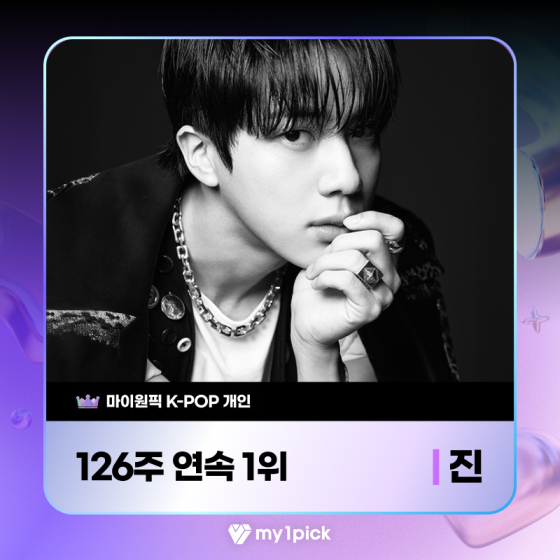 방탄소년단 진, 마이원픽 126주·31개월 연속 1위..'독보적 글로벌 인기'