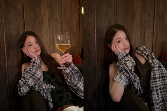 장원영, 얼굴이 얼마나 작을까…와인잔과 크기가 똑같네