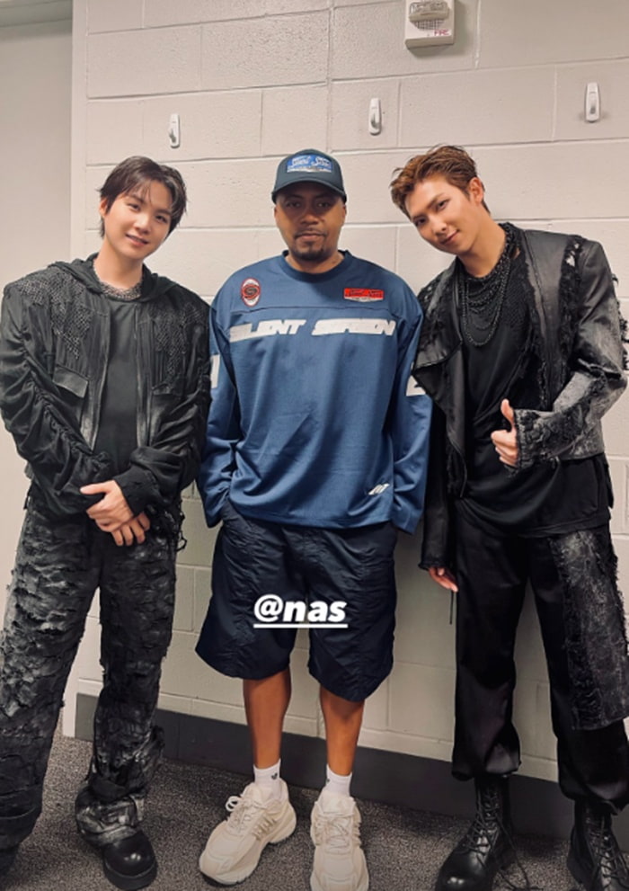 RM·슈가, 나스와 나란히…BTS 월드투어서 만난 힙합 레전드 [★한컷]