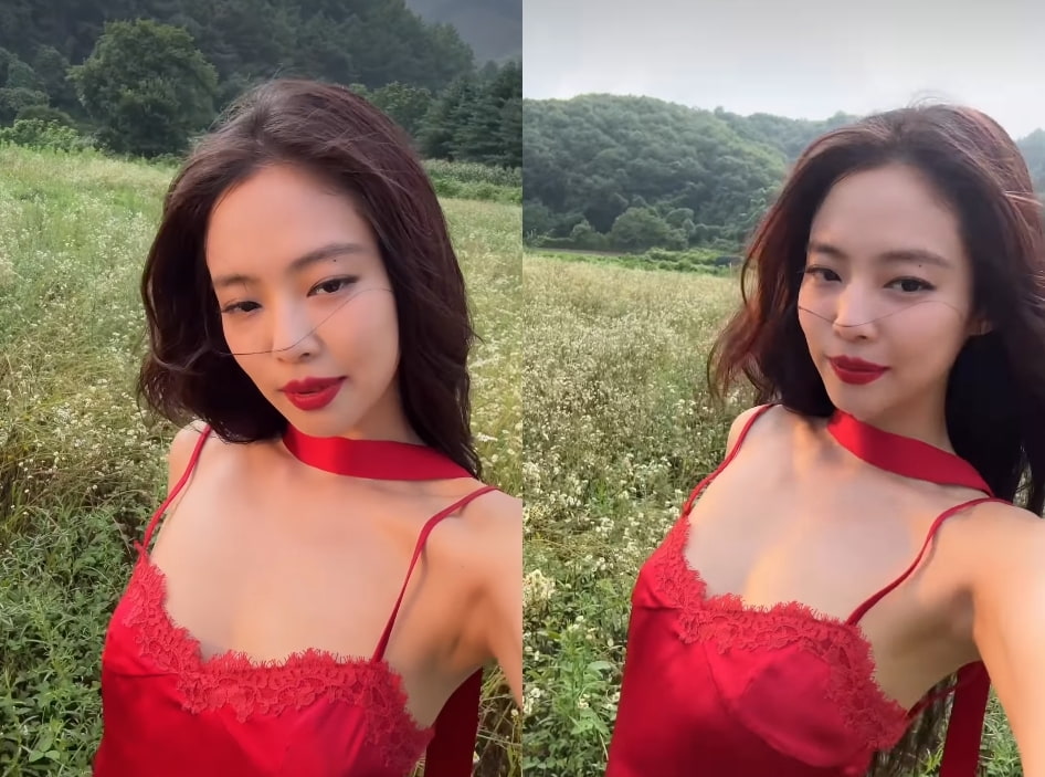 Jennie de un rojo intenso, ¿cómo no maravillarse…? Una diosa cautivadora