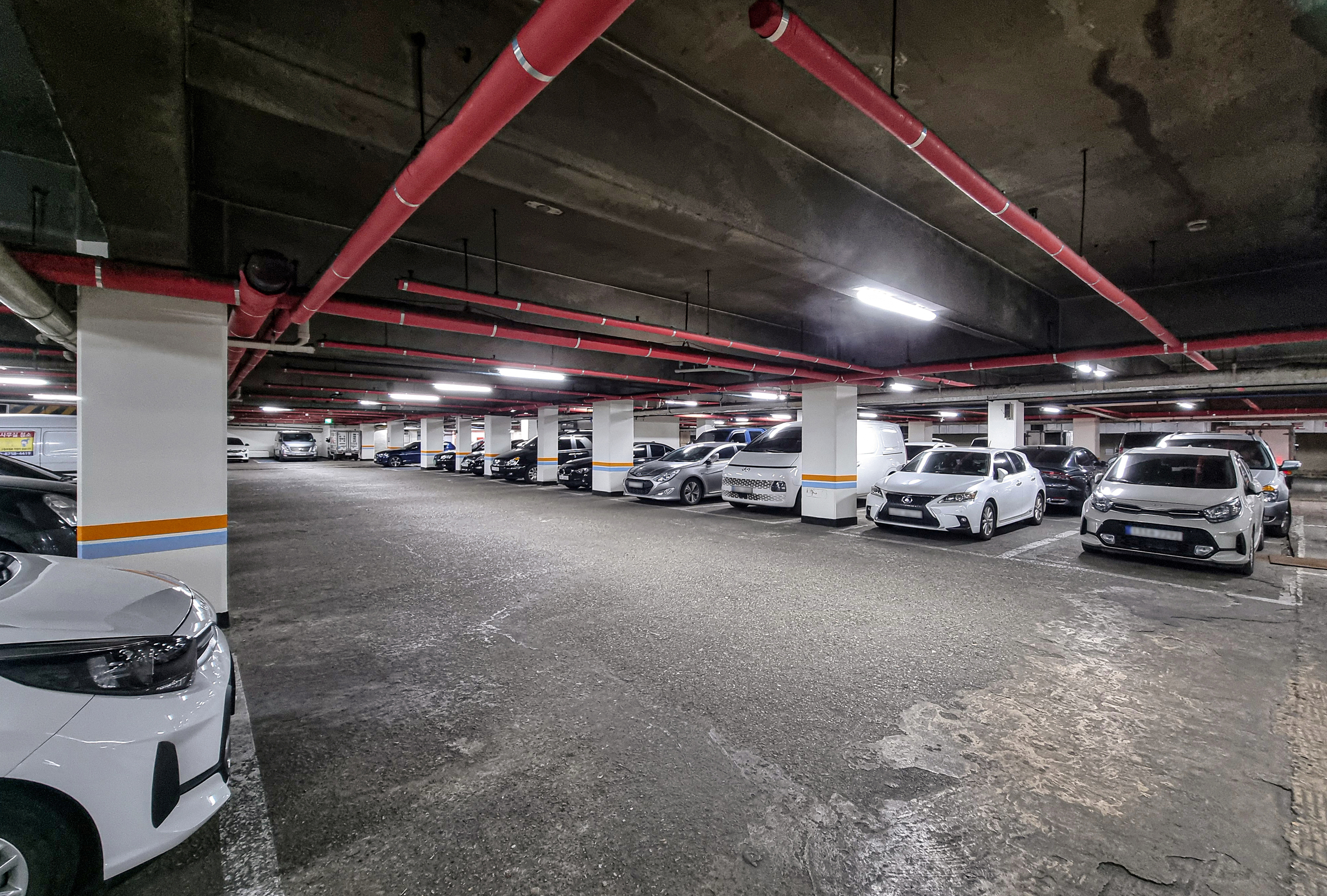 View of the entrance to the underground parking lot at Gyeongdong Market