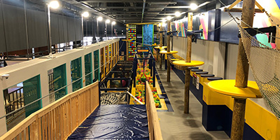 This is an official introductory image of the indoor adventure facilities at Vaunce Trampoline Park..