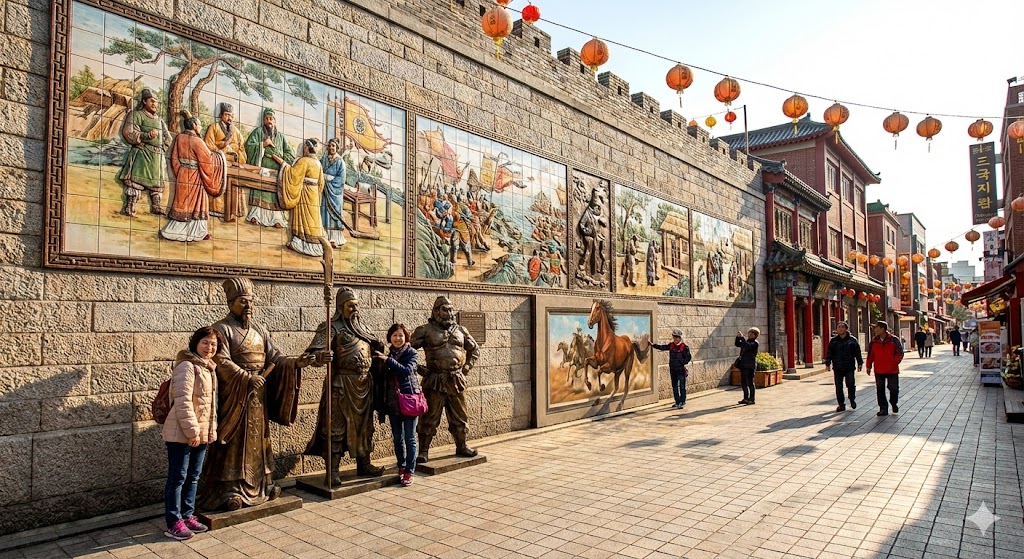 This is the Romance of the Three Kingdoms mural street in Incheon Chinatown..