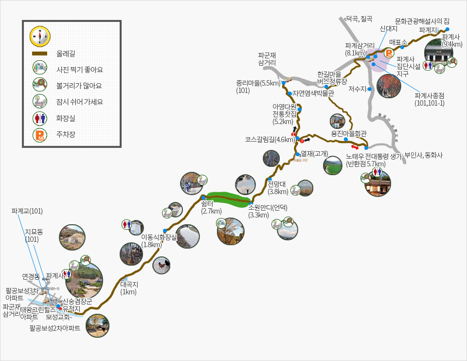 927년 공산전투의 자취에서 파계사까지, 한실골 9.4km