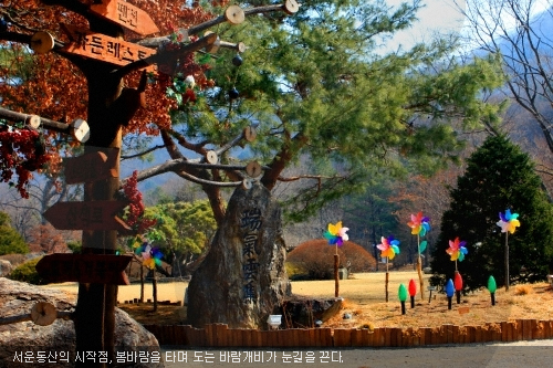 서운동산 입구의 바람개비가 있는 풍경입니다.