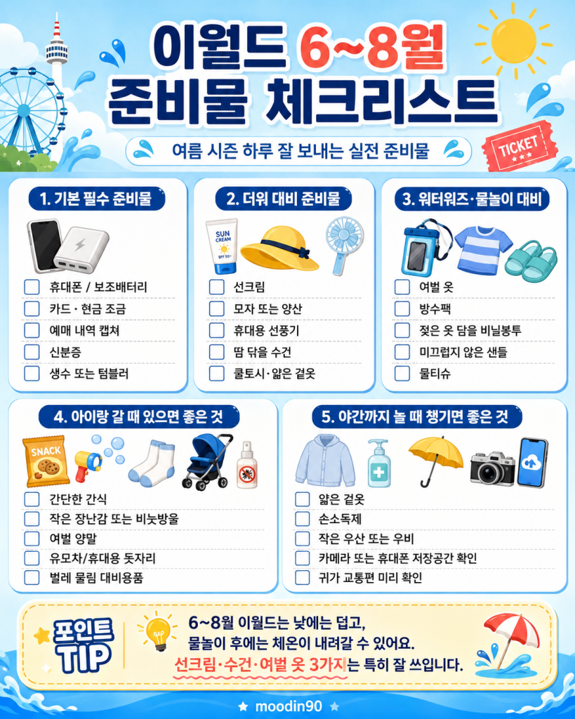 대구 이월드 여름 방문 준비물 안내 이미지입니다.