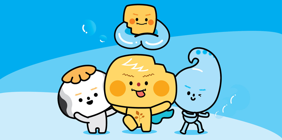 약사동제방유적전시관의 제방이·물방이·굴방이·방방이 캐릭터.