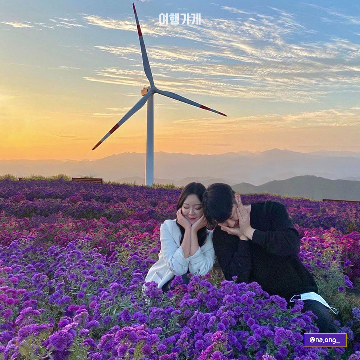 감악산 정상부 꽃밭과 산길을 보여 주는 장면입니다.