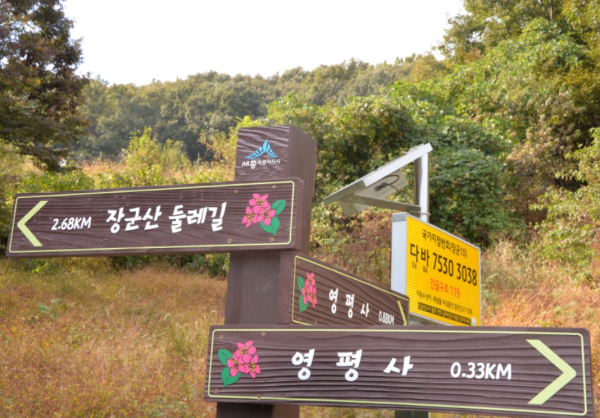 영평사 전통 건축물의 지붕과 처마를 보여 주는 사진입니다.