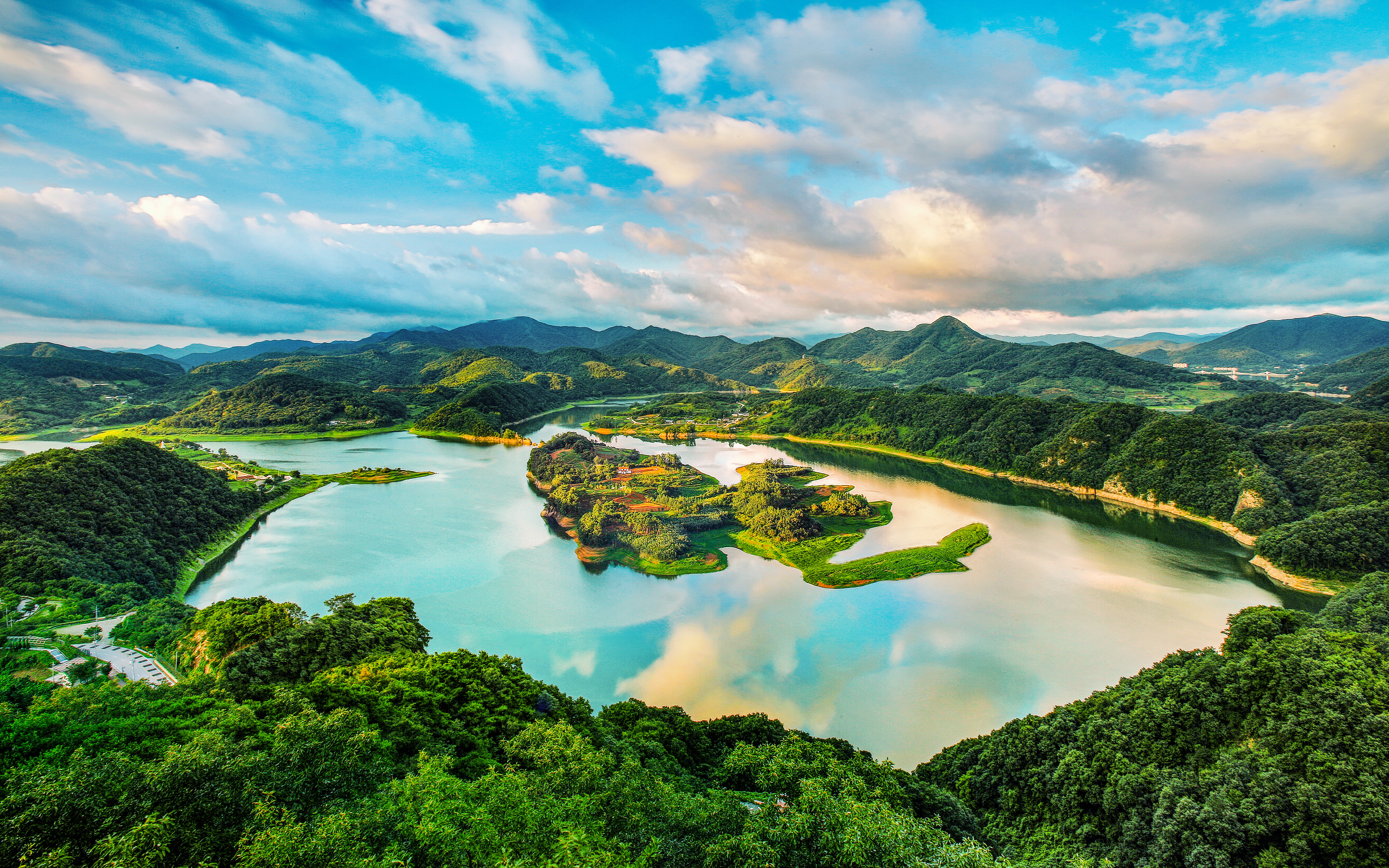 Cross 420 m of Water to Reach Carp Island via Okjeongho Suspension Bridge