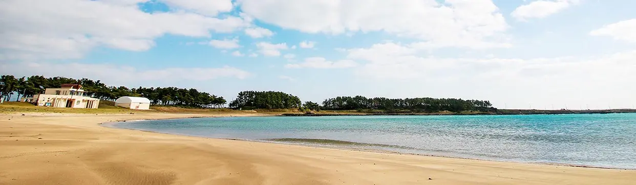 하모해변의 모래와 해안선을 담은 사진입니다.
