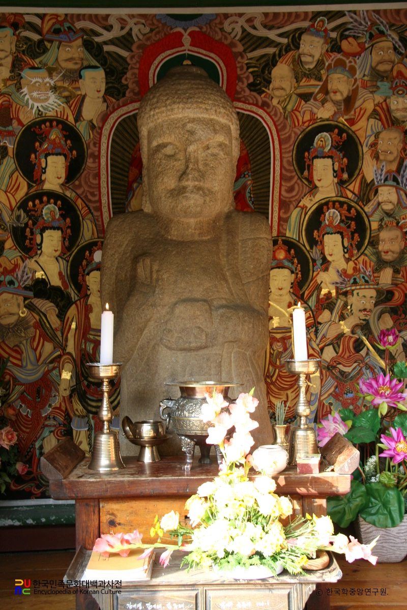 Standing Medicine Buddha Statue at Deoksusa, Relocated to Woraksan Mountain Due to Chungju Dam