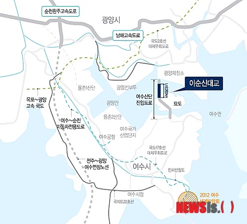 왕복 4차로와 총길이 2,260m의 이순신대교 모습입니다.