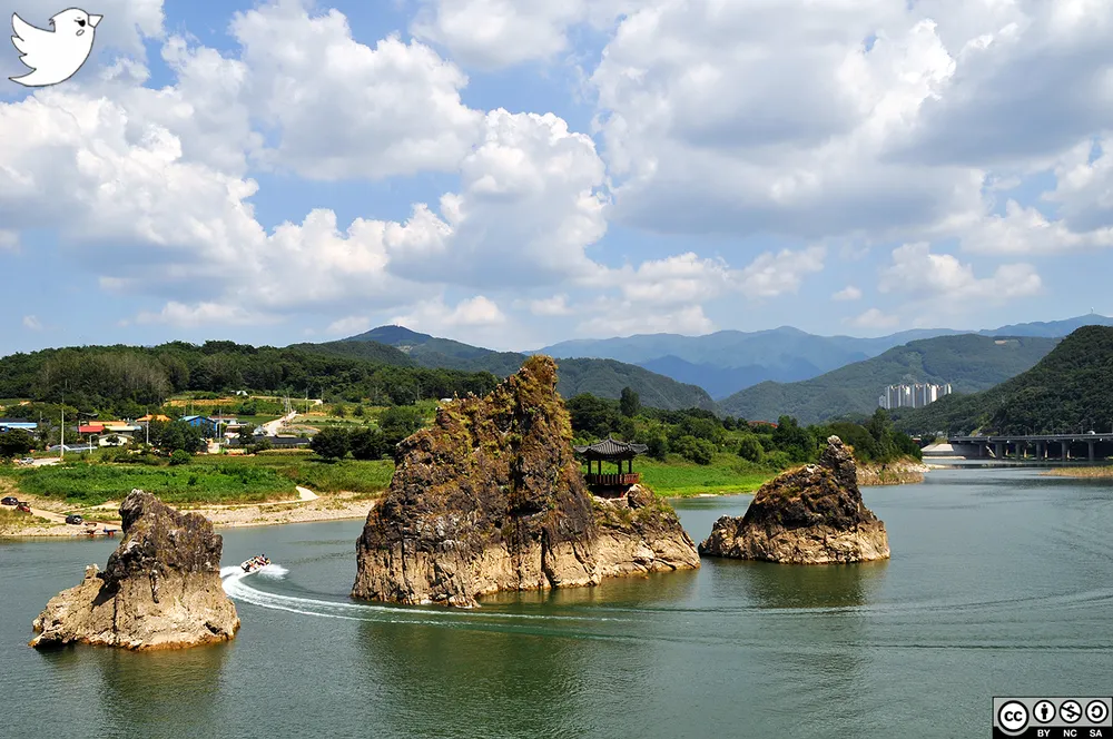 Danyang Dodamsambong Three rock peaks rising from the Han River